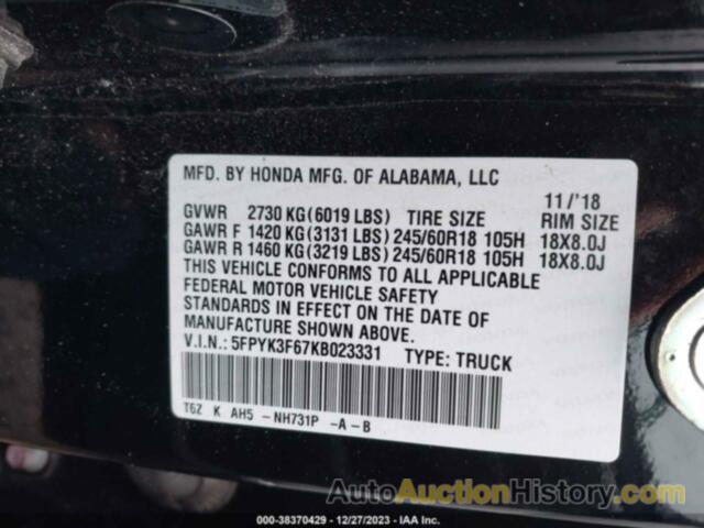 HONDA RIDGELINE RTL-T, 5FPYK3F67KB023331