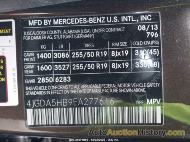 MERCEDES-BENZ ML 350 4MATIC, 4JGDA5HB9EA277616