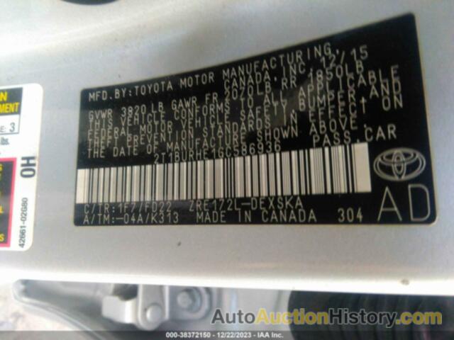 TOYOTA COROLLA S PLUS, 2T1BURHE1GC586936