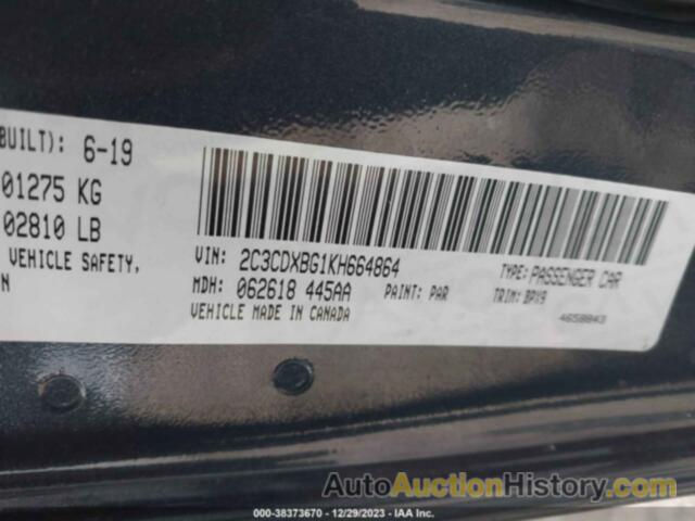 DODGE CHARGER SXT RWD, 2C3CDXBG1KH664864