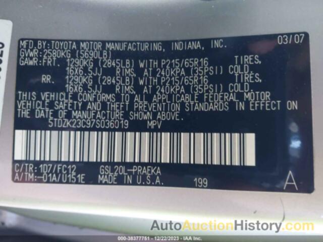 TOYOTA SIENNA LE, 5TDZK23C97S036019