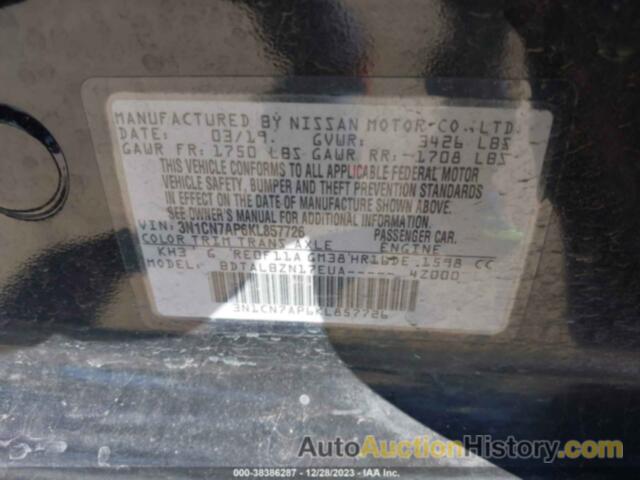 NISSAN VERSA 1.6 SV, 3N1CN7AP6KL857726