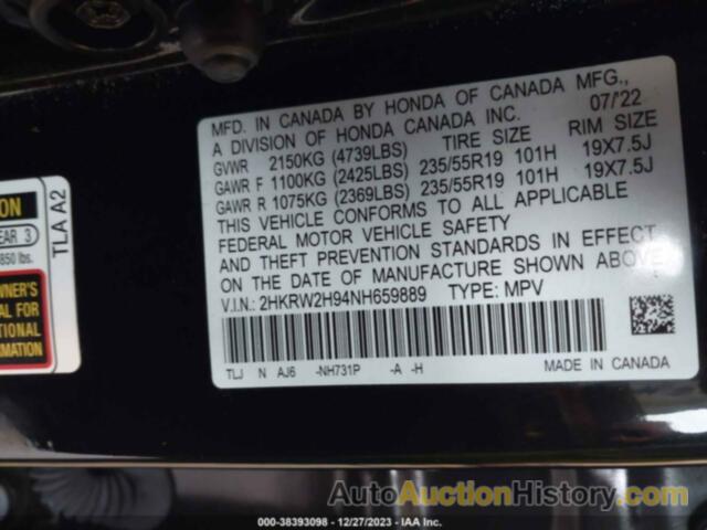 HONDA CR-V AWD TOURING, 2HKRW2H94NH659889