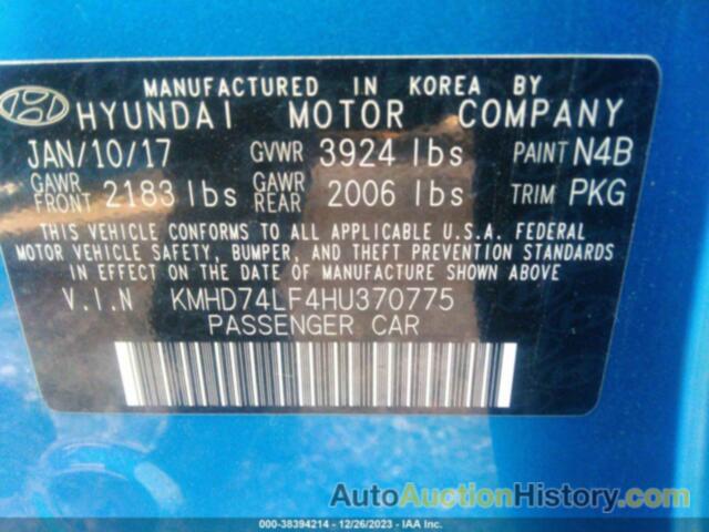 HYUNDAI ELANTRA SE, KMHD74LF4HU370775