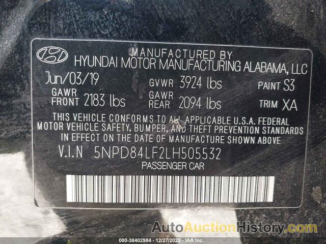 HYUNDAI ELANTRA SEL, 5NPD84LF2LH505532