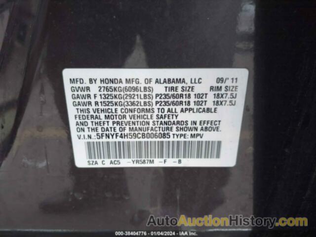 HONDA PILOT EX-L, 5FNYF4H59CB006085