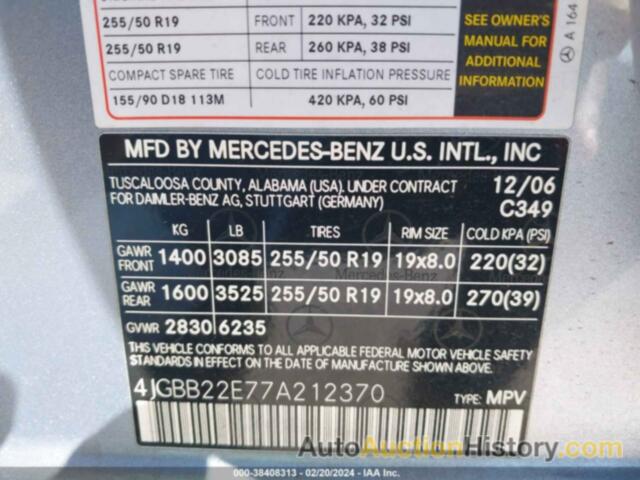 MERCEDES-BENZ ML 320 CDI 4MATIC, 4JGBB22E77A212370