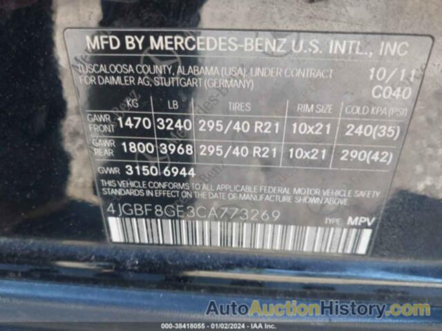 MERCEDES-BENZ GL 550 4MATIC, 4JGBF8GE3CA773269