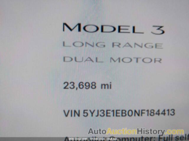 TESLA MODEL 3 LONG RANGE DUAL MOTOR ALL-WHEEL DRIVE, 5YJ3E1EB0NF184413