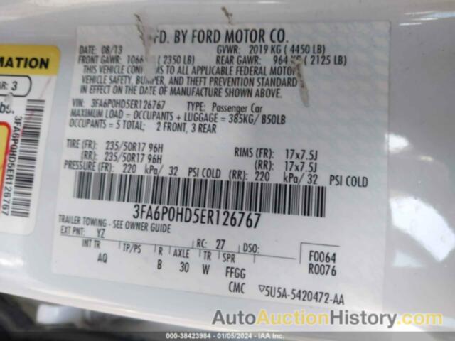 FORD FUSION SE, 3FA6P0HD5ER126767