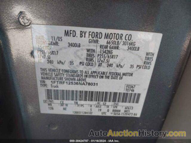 FORD F-150 XL/XLT, 1FTRF12536NA78031