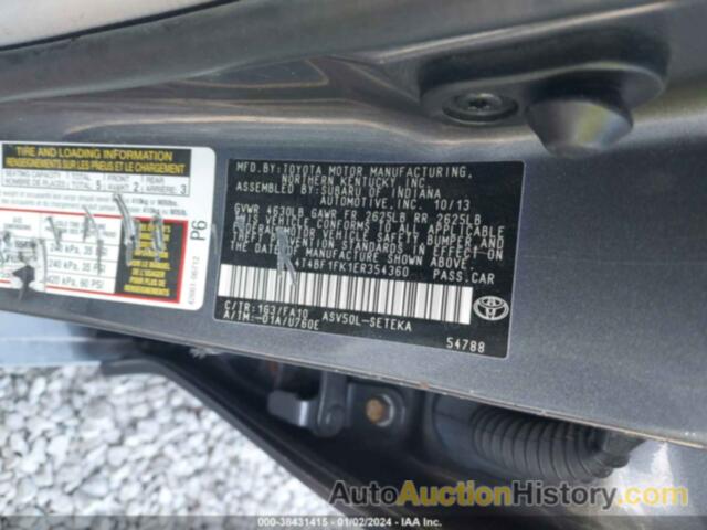 TOYOTA CAMRY L, 4T4BF1FK1ER354360