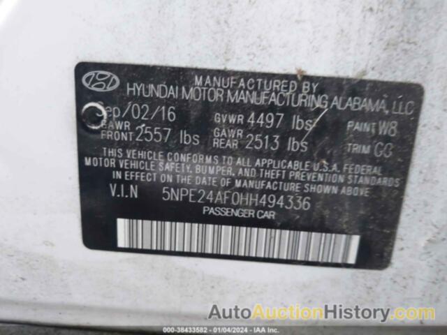 HYUNDAI SONATA, 5NPE24AF0HH494336