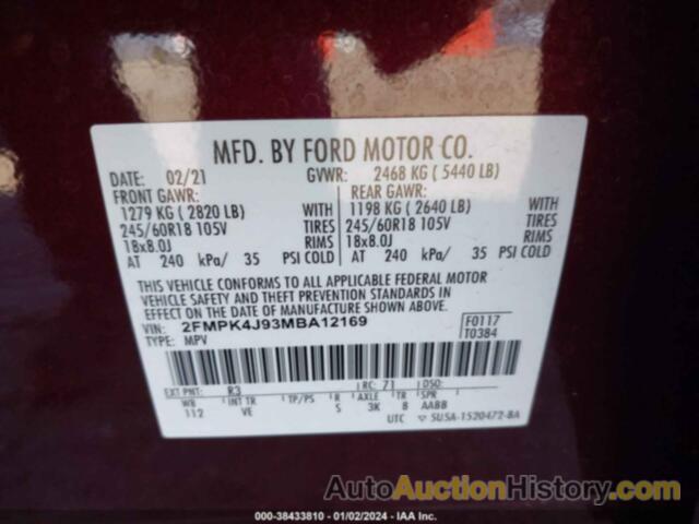 FORD EDGE SEL, 2FMPK4J93MBA12169