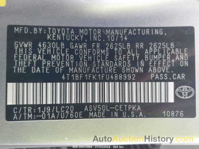 TOYOTA CAMRY XSE, 4T1BF1FK1FU488992