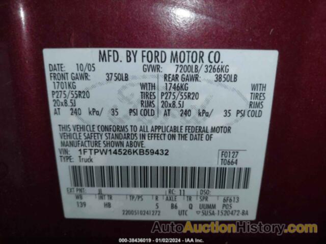 FORD F-150 FX4/LARIAT/XLT, 1FTPW14526KB59432