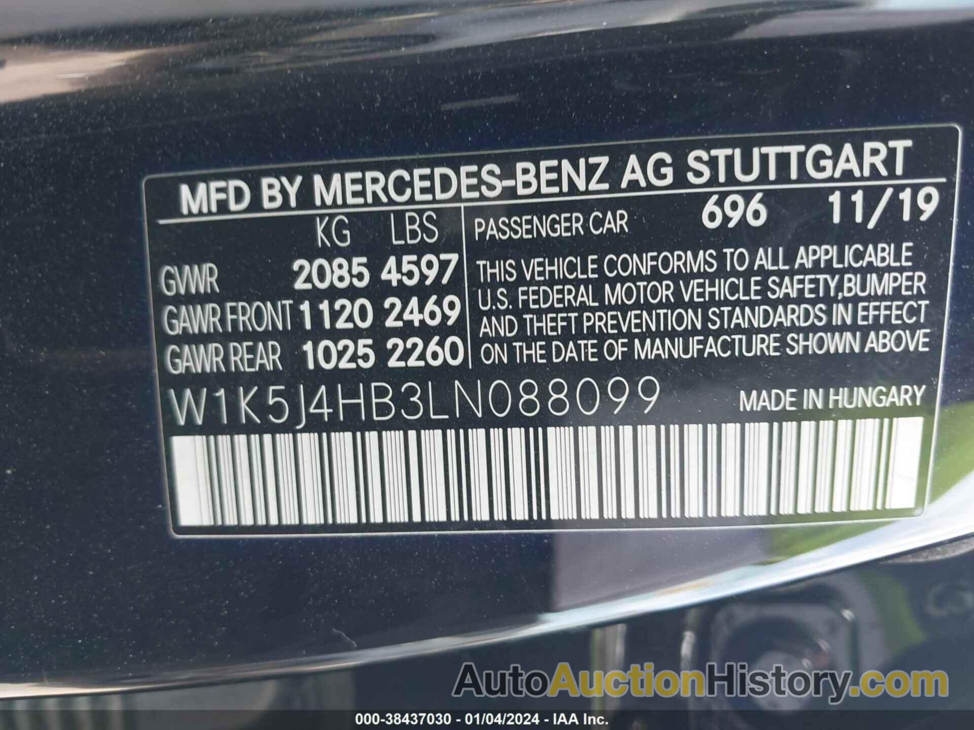 MERCEDES-BENZ CLA 250 4MATIC, W1K5J4HB3LN088099