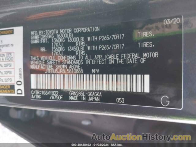 TOYOTA 4RUNNER SR5, JTEBU5JR8L5810888