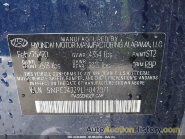 HYUNDAI SONATA SEL PLUS, 5NPEJ4J29LH042071