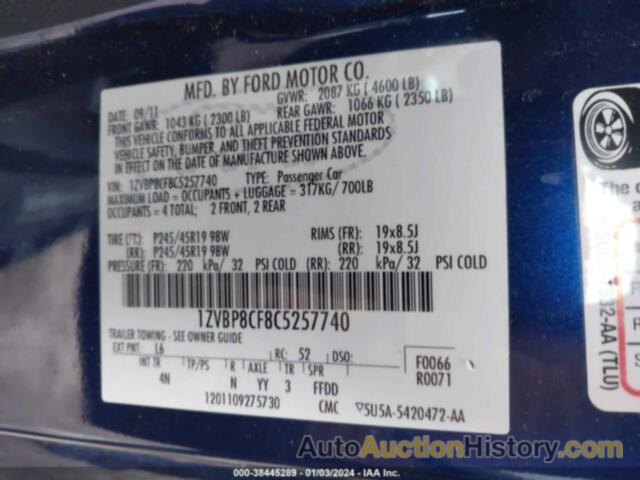 FORD MUSTANG GT PREMIUM, 1ZVBP8CF8C5257740