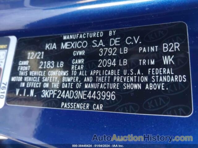 KIA FORTE LXS, 3KPF24AD3NE443996