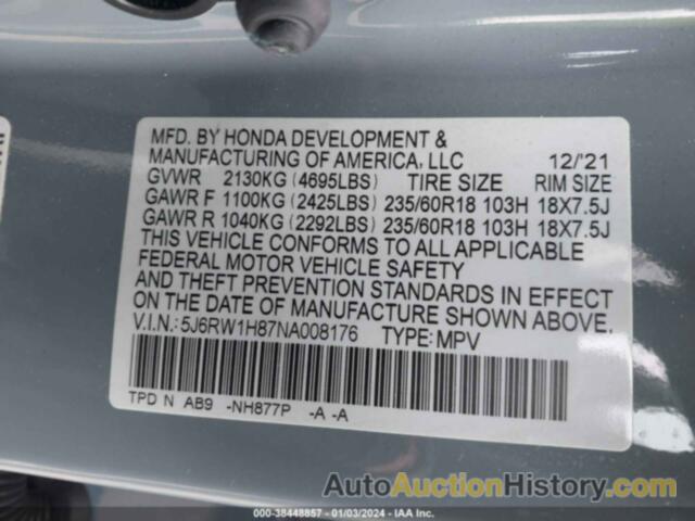 HONDA CR-V 2WD EX-L, 5J6RW1H87NA008176