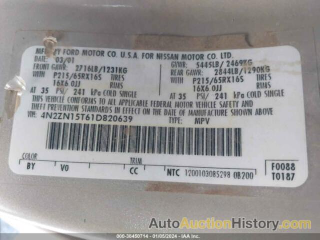 NISSAN QUEST GXE, 4N2ZN15T61D820639