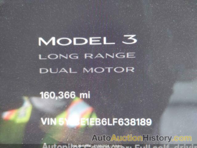 TESLA MODEL 3 LONG RANGE DUAL MOTOR ALL-WHEEL DRIVE, 5YJ3E1EB6LF638189