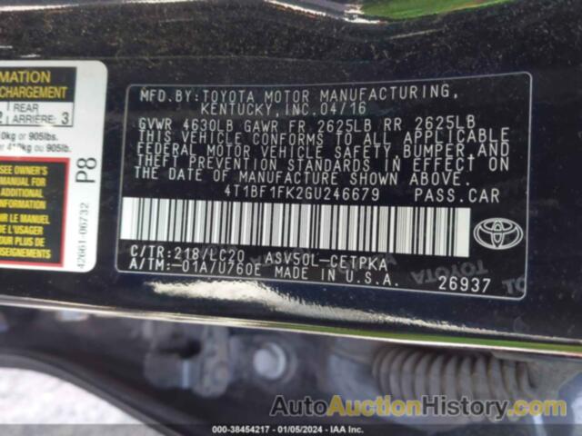 TOYOTA CAMRY XSE, 4T1BF1FK2GU246679