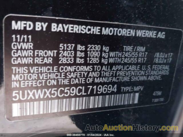 BMW X3 XDRIVE28I, 5UXWX5C59CL719694