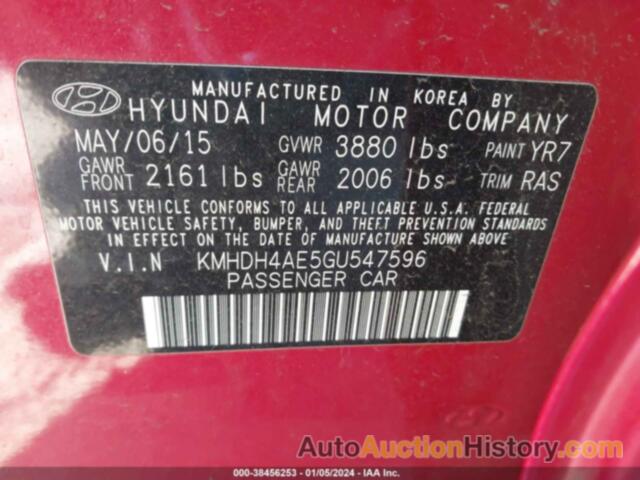 HYUNDAI ELANTRA SE, KMHDH4AE5GU547596