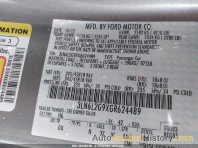 LINCOLN MKZ, 3LN6L2G9XGR624489