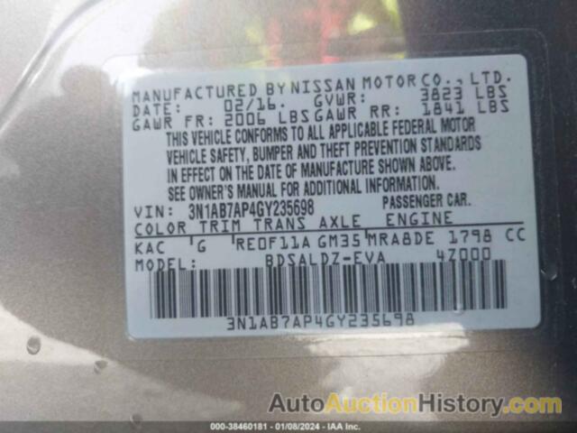 NISSAN SENTRA FE+ S/S/SL/SR/SV, 3N1AB7AP4GY235698