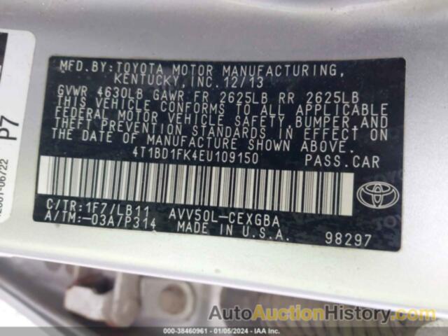 TOYOTA CAMRY HYBRID XLE, 4T1BD1FK4EU109150