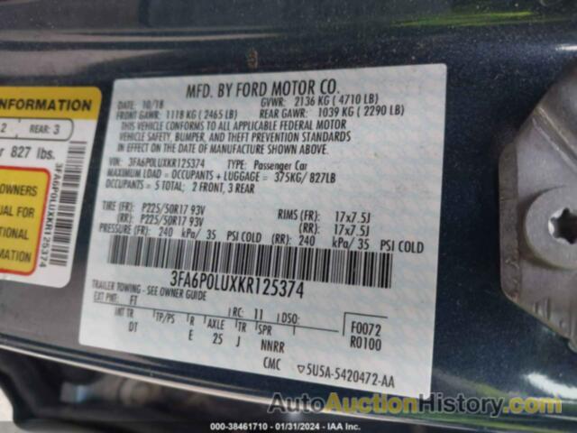 FORD FUSION HYBRID SE, 3FA6P0LUXKR125374