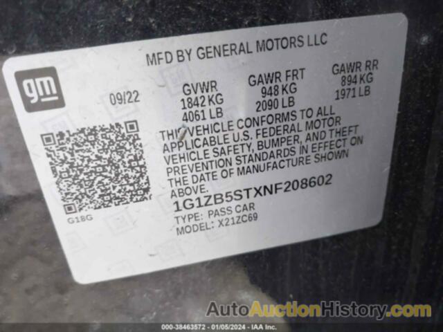 CHEVROLET MALIBU FWD LS, 1G1ZB5STXNF208602