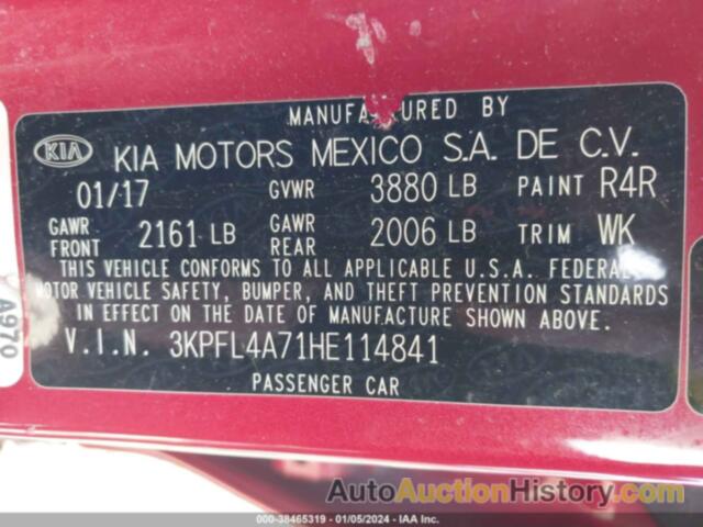 KIA FORTE S, 3KPFL4A71HE114841