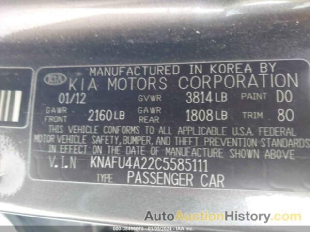 KIA FORTE EX, KNAFU4A22C5585111