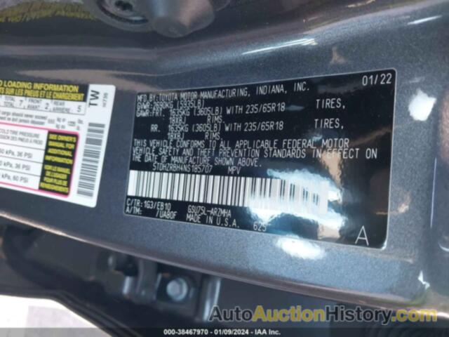 TOYOTA HIGHLANDER XLE, 5TDHZRBH4NS185707