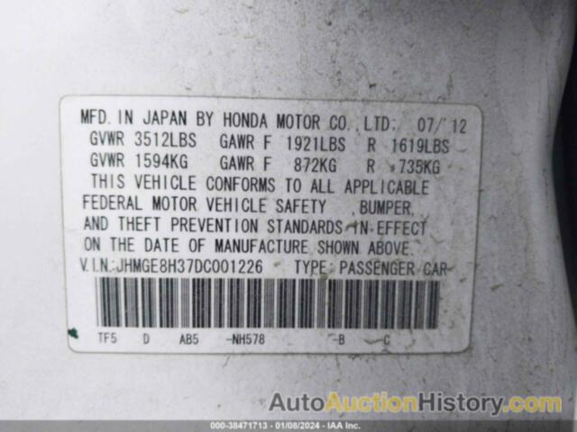 HONDA FIT, JHMGE8H37DC001226