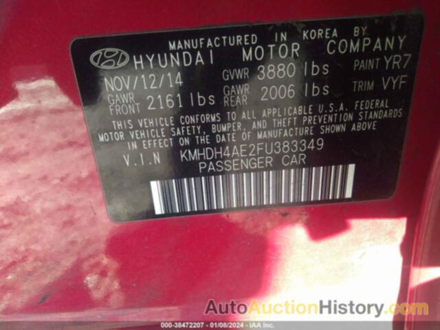 HYUNDAI ELANTRA SE (ULSAN PLANT), KMHDH4AE2FU383349