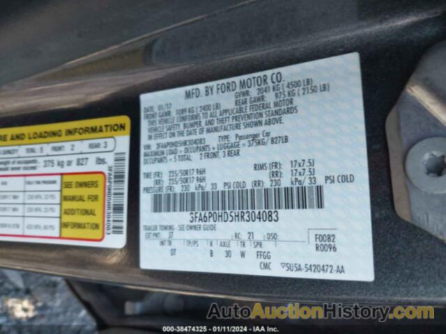 FORD FUSION SE, 3FA6P0HD5HR304083