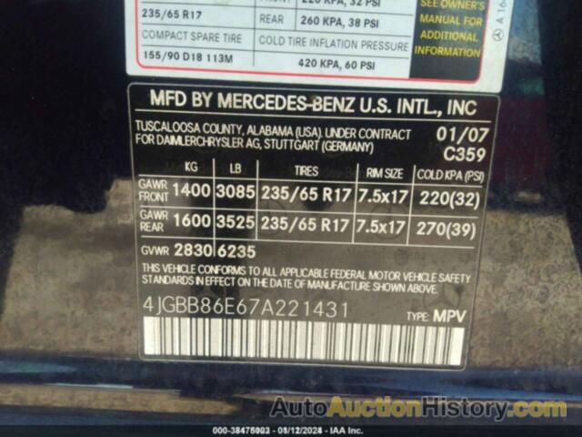 MERCEDES-BENZ ML 350 4MATIC, 4JGBB86E67A221431