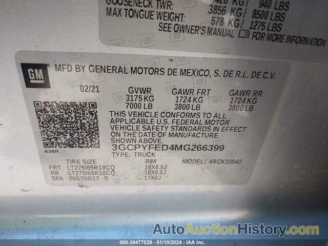 CHEVROLET SILVERADO 1500 4WD  SHORT BED LT TRAIL BOSS, 3GCPYFED4MG266399