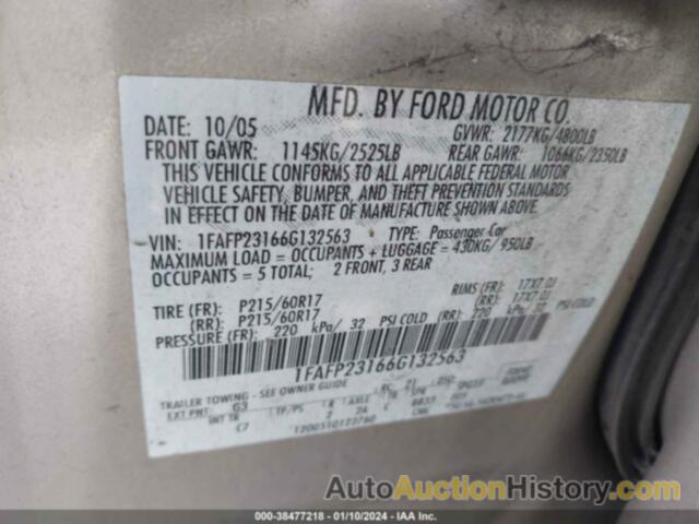 FORD FIVE HUNDRED SE, 1FAFP23166G132563