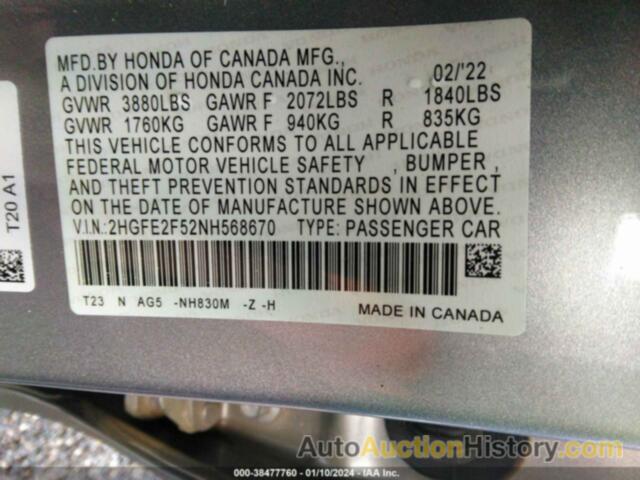 HONDA CIVIC SPORT, 2HGFE2F52NH568670