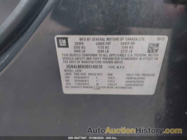 CHEVROLET EQUINOX 1LT, 2GNALBEK0E6149578