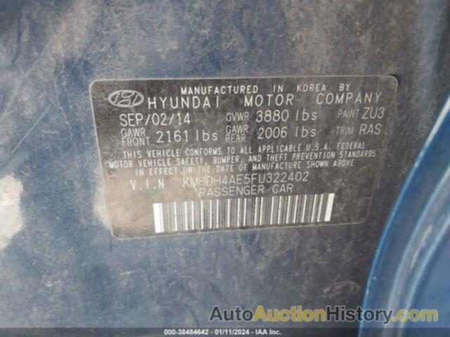 HYUNDAI ELANTRA SE (ULSAN PLANT), KMHDH4AE5FU322402