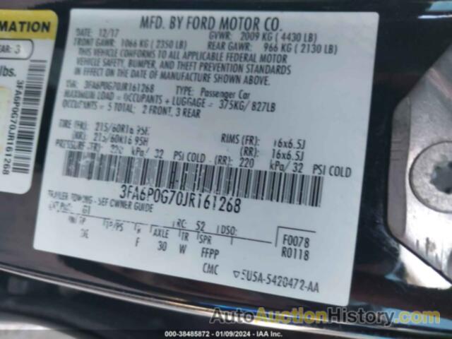 FORD FUSION S, 3FA6P0G70JR161268