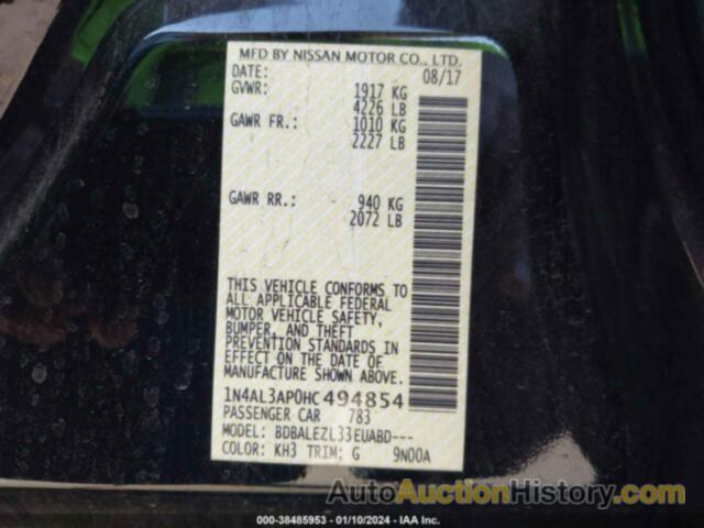 NISSAN ALTIMA 2.5 S, 1N4AL3AP0HC494854